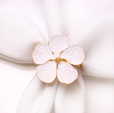 J-NRMF-G-W Gold Cream Flower Napkin Rings