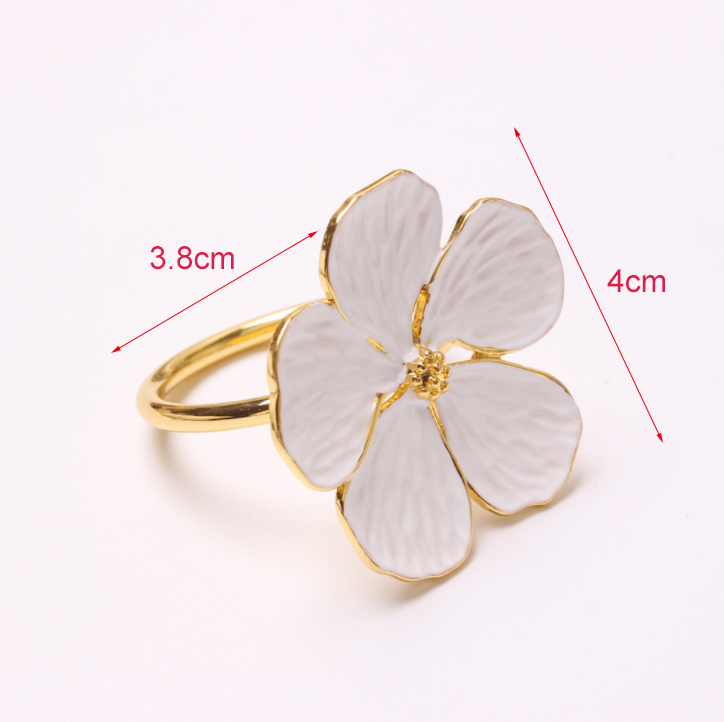 J-NRMF-G-W Gold Cream Flower Napkin Rings