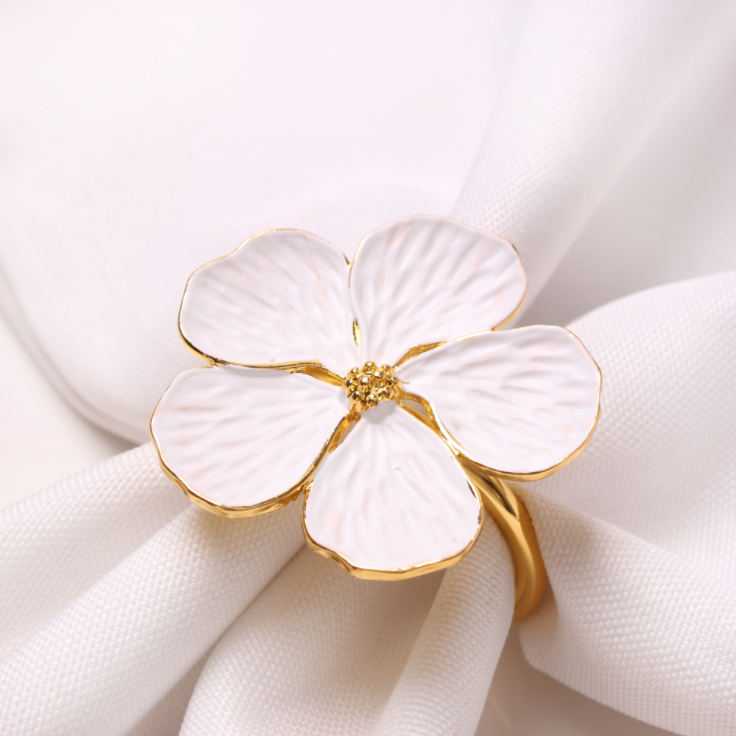 J-NRMF-G-W Gold Cream Flower Napkin Rings