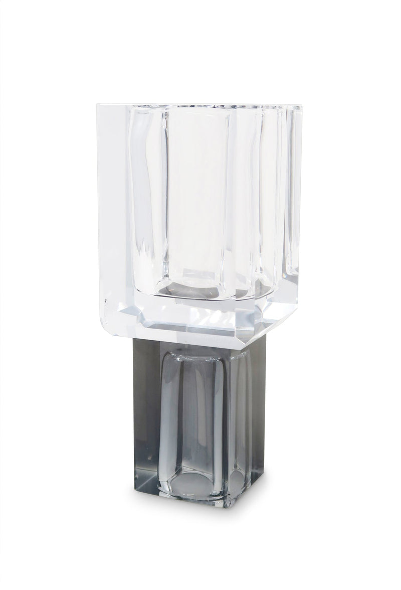 Crystal Square Vase With Colored Base -Medium