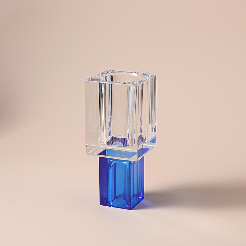 Crystal Square Vase With Colored Base -Medium