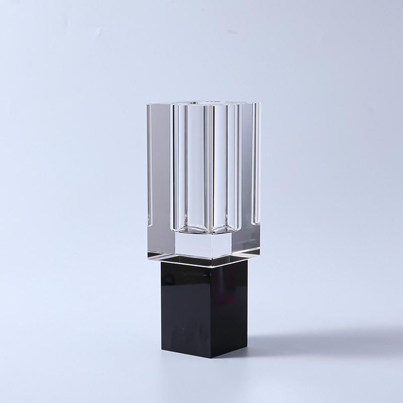 Crystal Square Vase With Colored Base