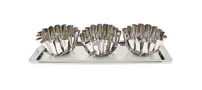 3 Bowl Stainless Steel Relish Dish On Tray