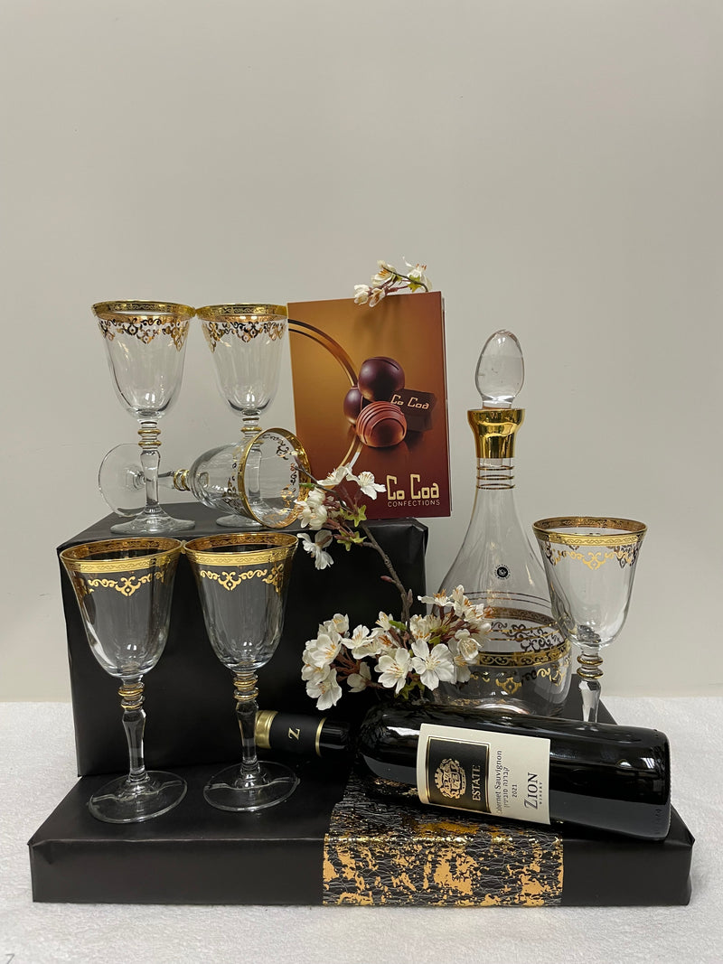 Mishloach Manos Wine Decanter with Goblets 